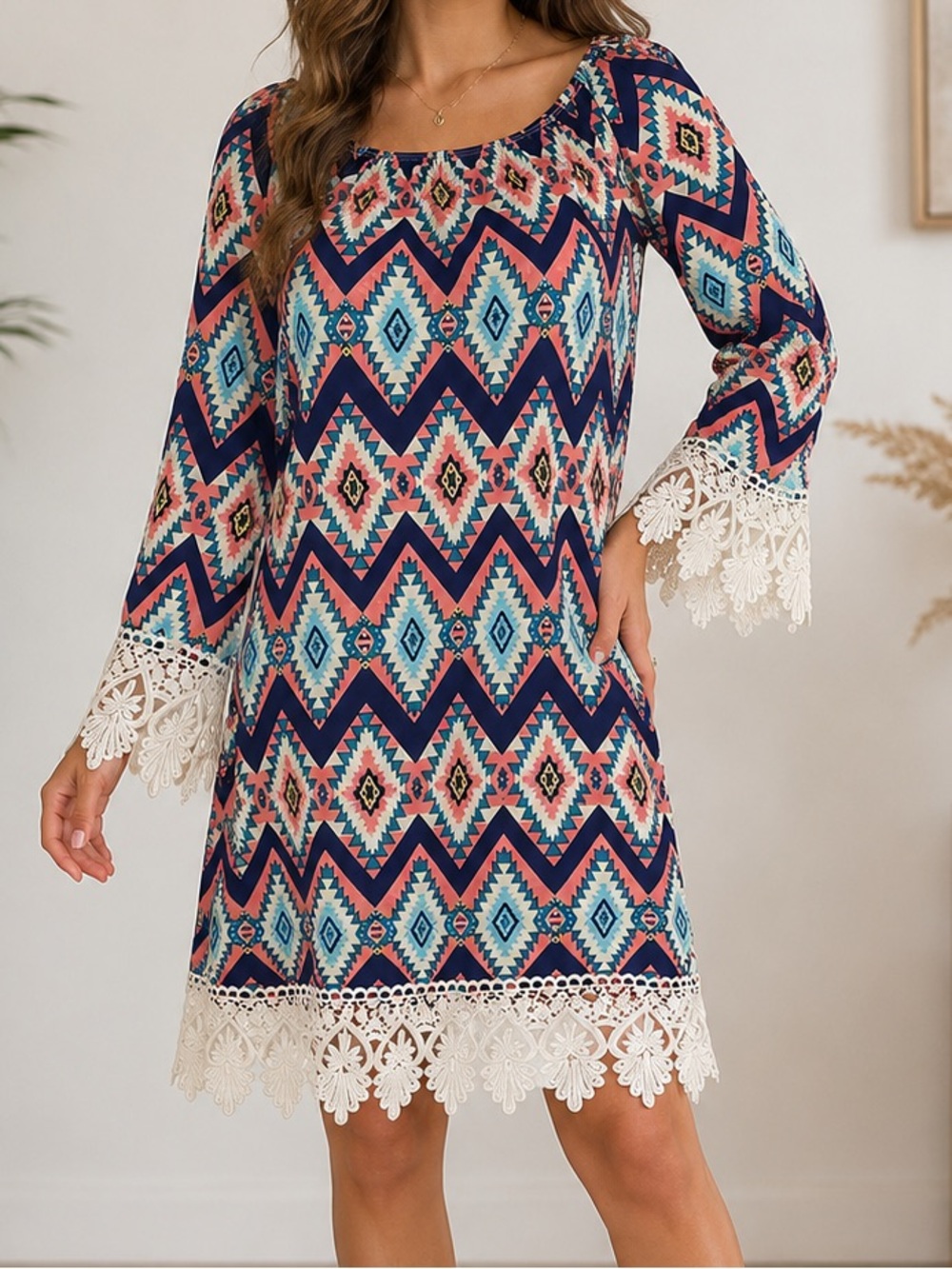 🌵2 B Together Aztec Lace Trim Tunic Dress – SIZE SMALL – NWOT